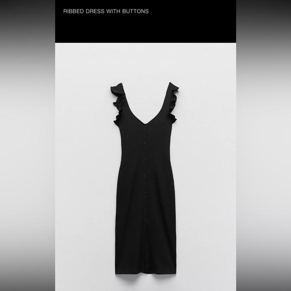Zara Black Ruffled Sheath Midi Dress - Picture 1 of 5
